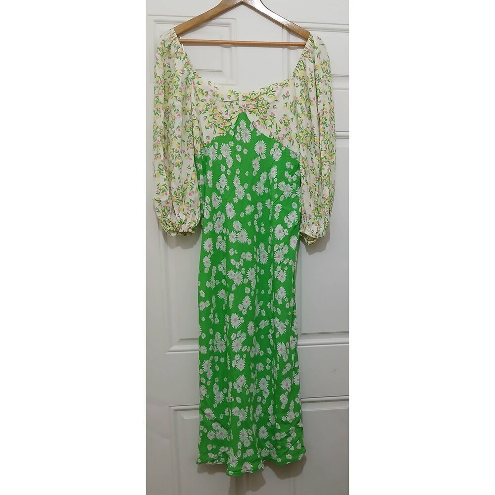 Rixo womens size 8 long maxi boho sweetheart green floral dress beach